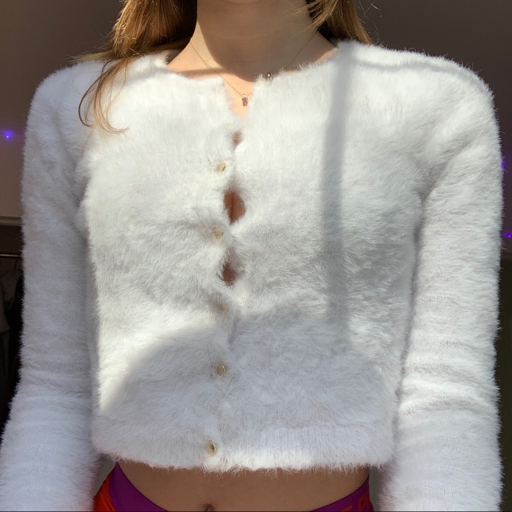 White fuzzy crop top Sweater